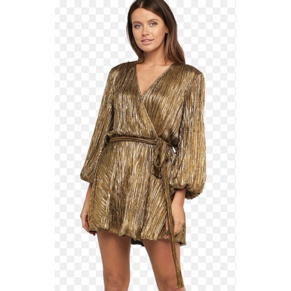 SOLD Bardot Bellissa Metallic Plissé Dress Gold/Bronze Mini Cocktail Party